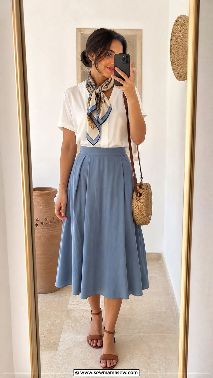 Midi skirt and blouse outfit Egypt - 30 Egypt vacation outfit ideas modest