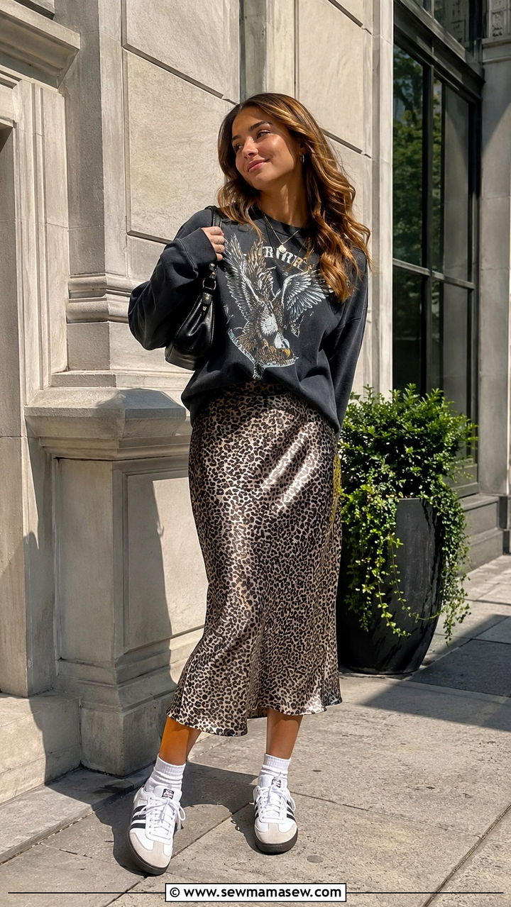 Midi skirt and graphic sweatshirt outfit - 30 Last day of school outfit ideas