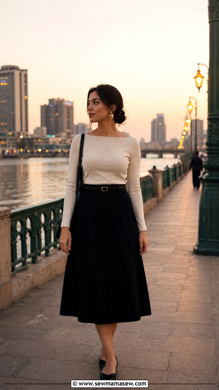 Midi skirt and long sleeve top outfit for Egypt - 20 Modest outfit ideas for Egypt