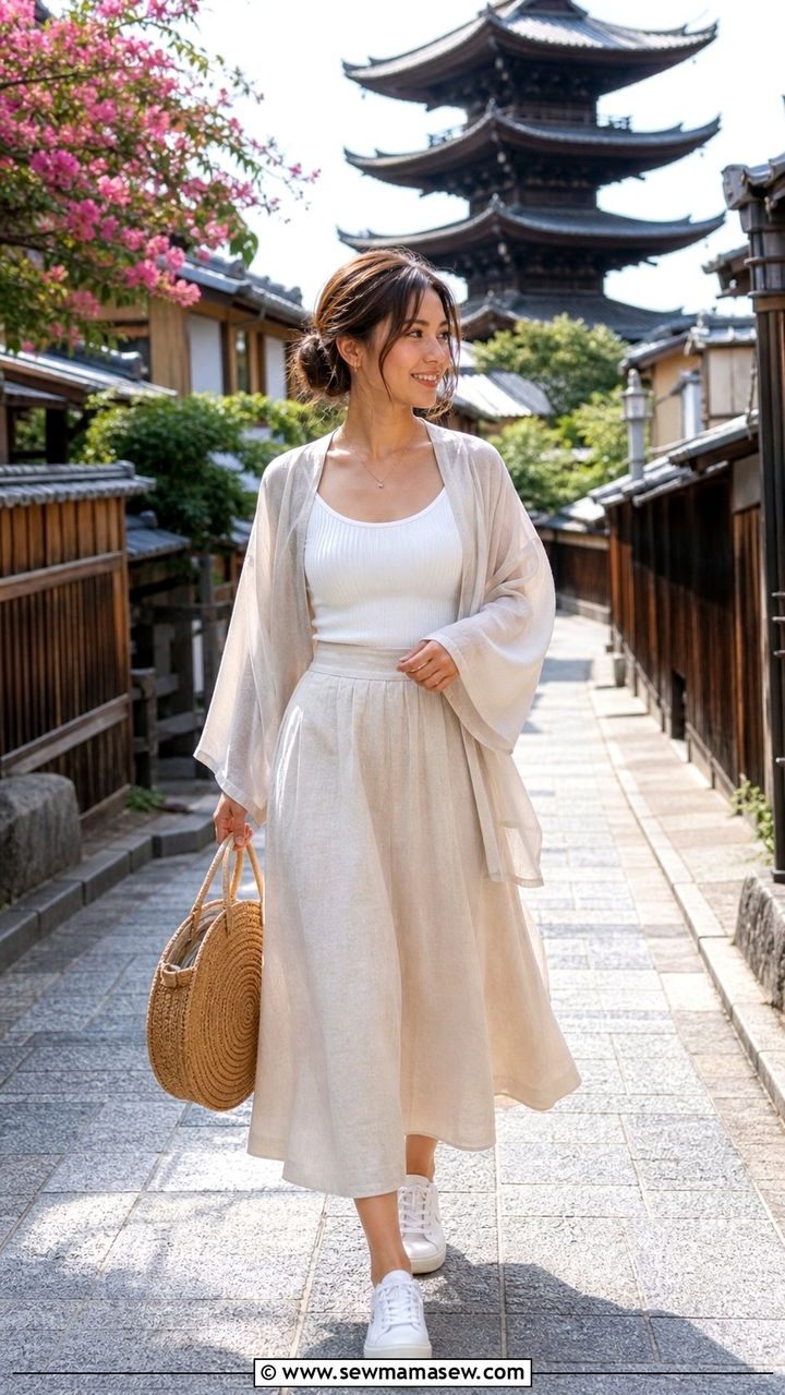 Midi skirt and tank top outfit Kyoto summer - 40 What to wear in Kyoto
