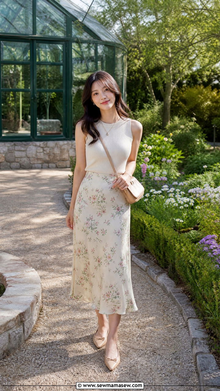 Midi skirt outfit with ballet flats - 25 Petite outfit ideas with ballet flats