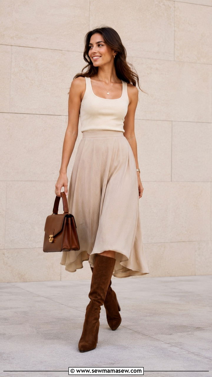 Midi skirt with knee high boots summer - 30 How to style knee high boots in summer