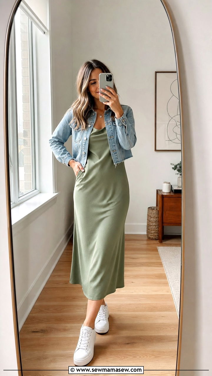 Midi slip dress with sneakers spring look - 25 Cute spring outfit ideas 2026