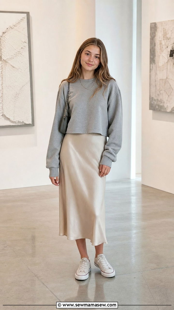 Midi slip skirt and sweatshirt outfit - 25 Cute outfits for 15 year olds
