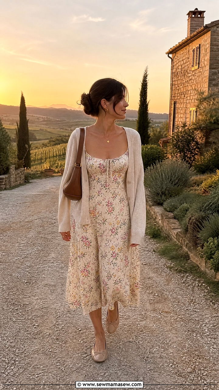 Midi sundress with light cardigan Italy - 25 Italy outfits inspo