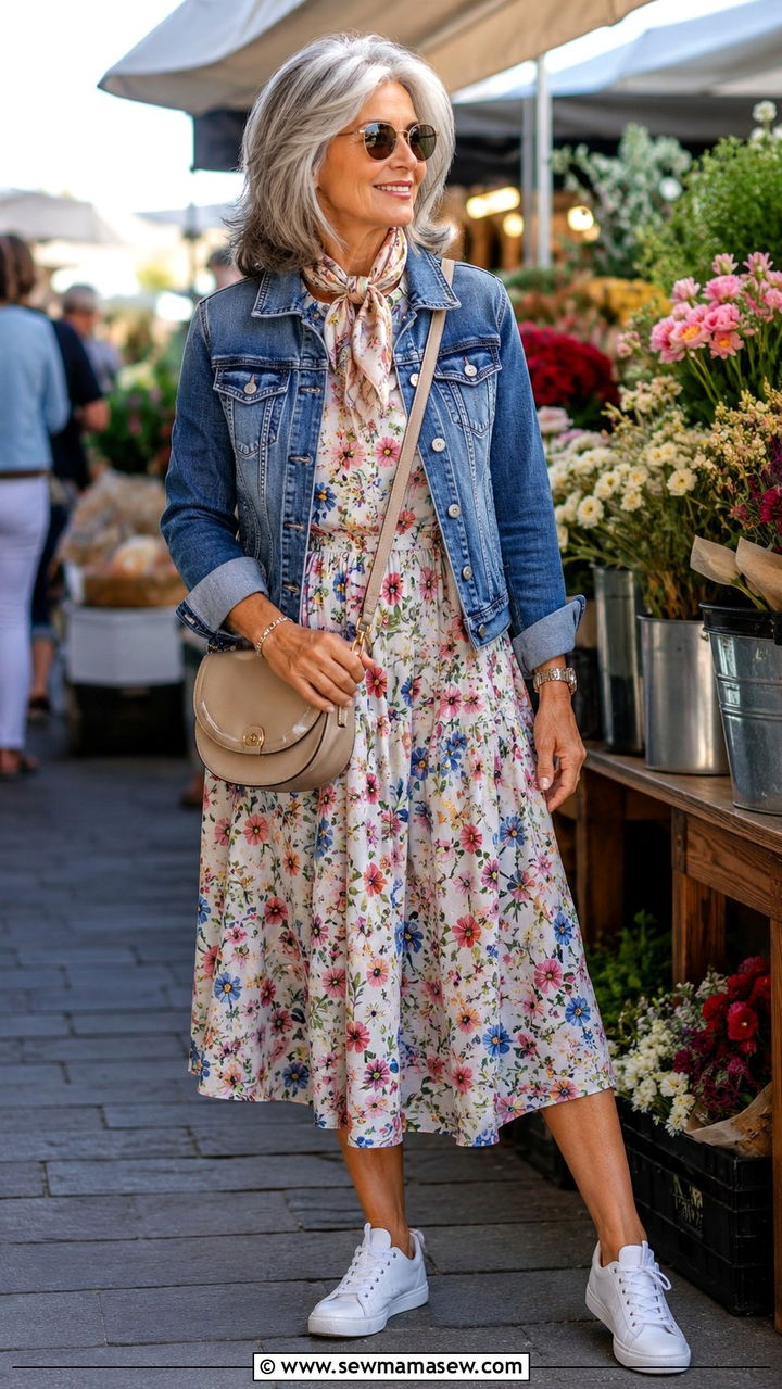 Midi wrap dress with three quarter sleeves - 25 Modest outfits for women over 60
