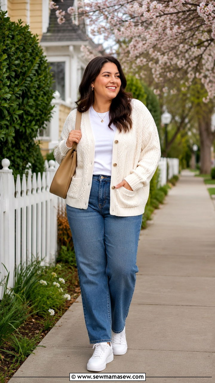 Midsize Spring Outfit With Cardigan And Jeans - 30 Spring outfits for midsize women