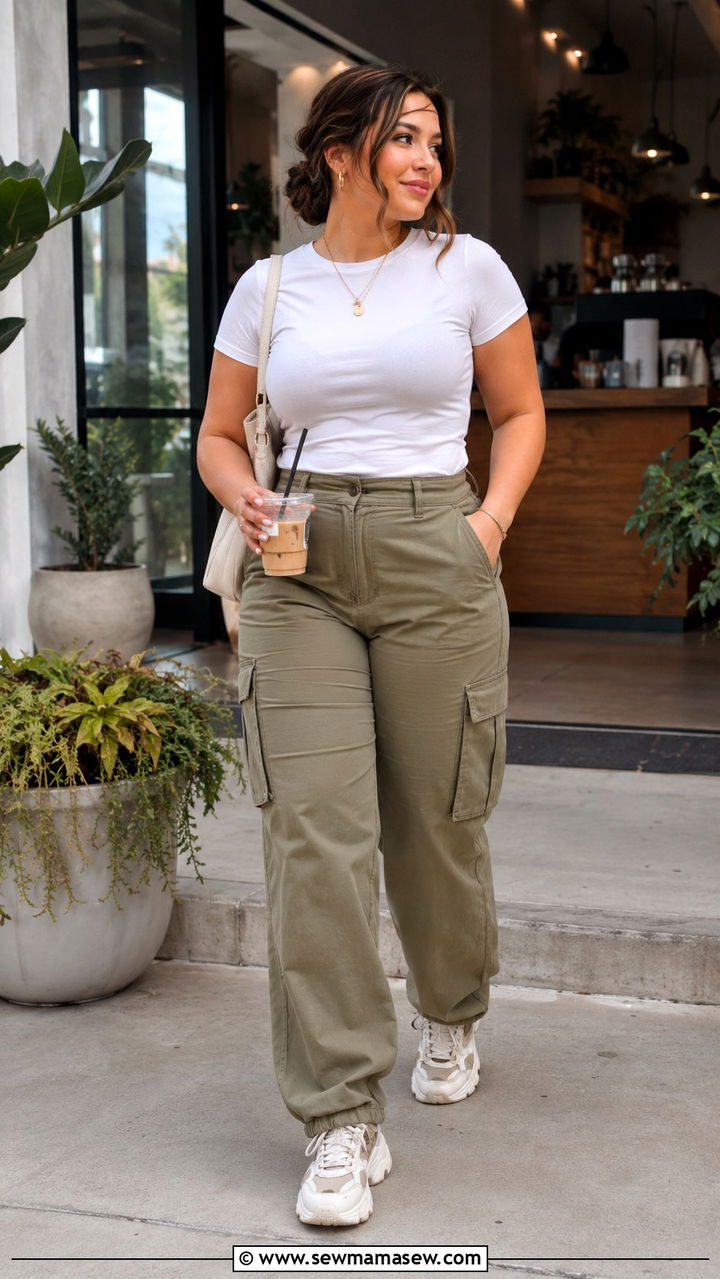 Midsize Spring Outfit With Cargo Pants And Fitted Tee - 30 Spring outfits for midsize women