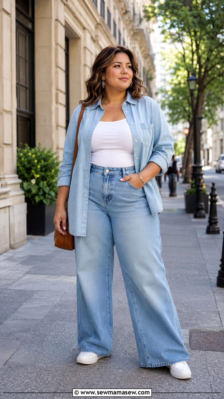 Midsize Spring Outfit With Denim On Denim - 30 Spring outfits for midsize women
