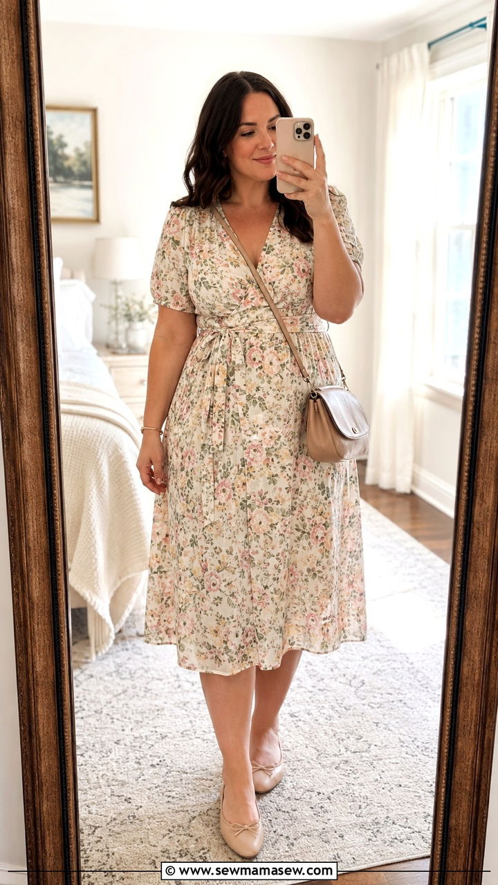 Midsize Spring Outfit With Floral Midi Dress - 30 Spring outfits for midsize women