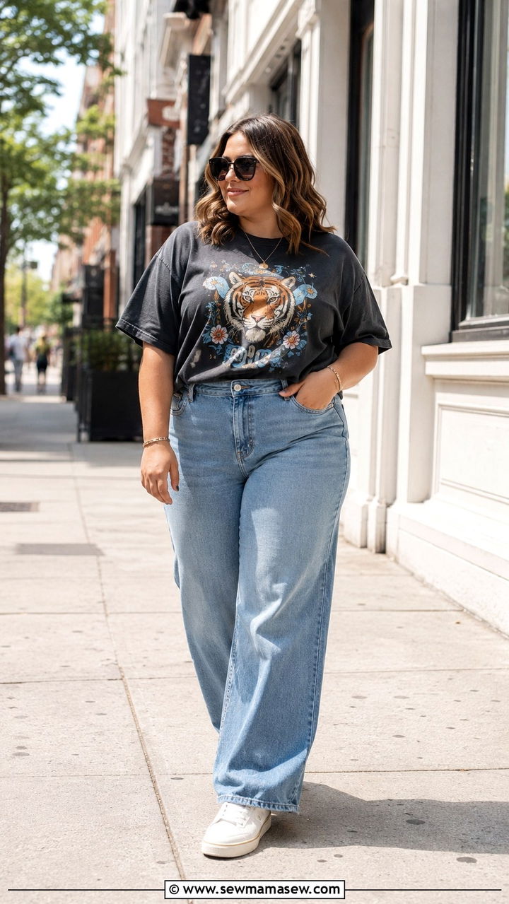 Midsize Spring Outfit With Graphic Tee And Relaxed Jeans - 30 Spring outfits for midsize women