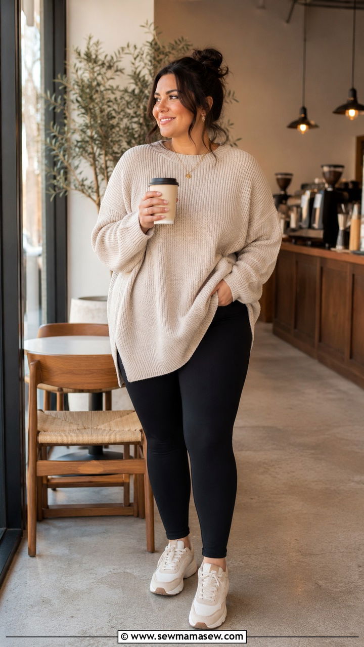 Midsize Spring Outfit With Oversized Sweater And Leggings - 30 Spring outfits for midsize women