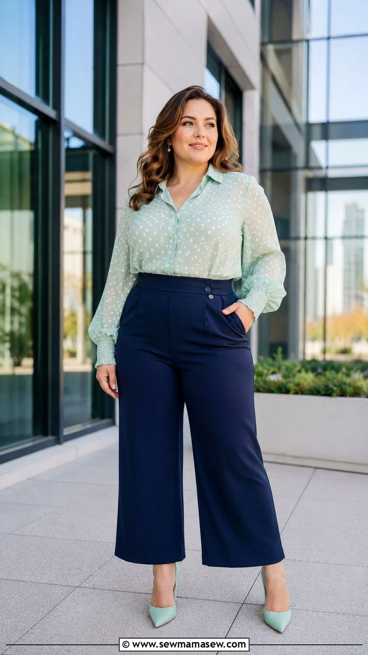 Midsize Spring Outfit With Polka Dot Blouse And Trousers - 30 Spring outfits for midsize women
