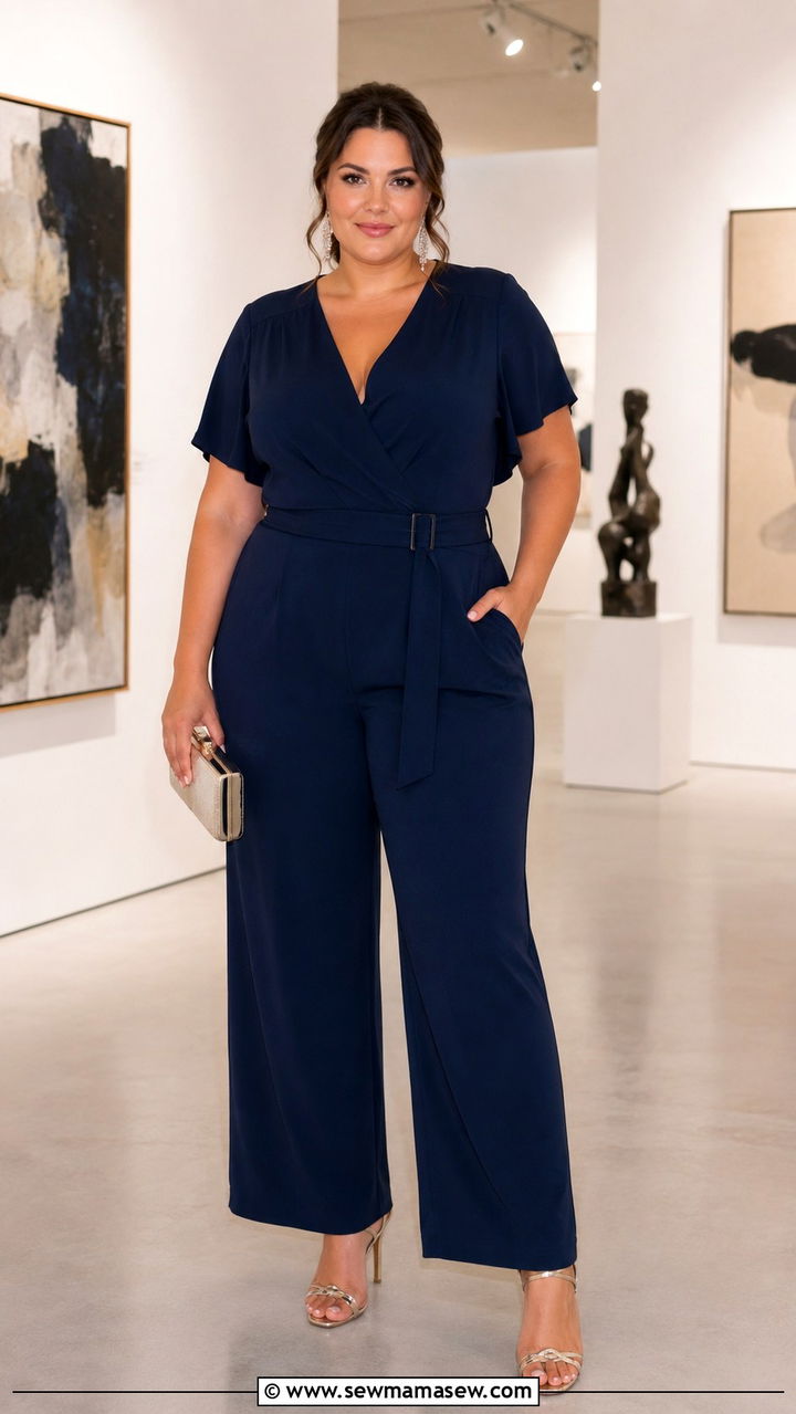 Midsize belted jumpsuit and heels outfit - 30 Outfit ideas for midsize women