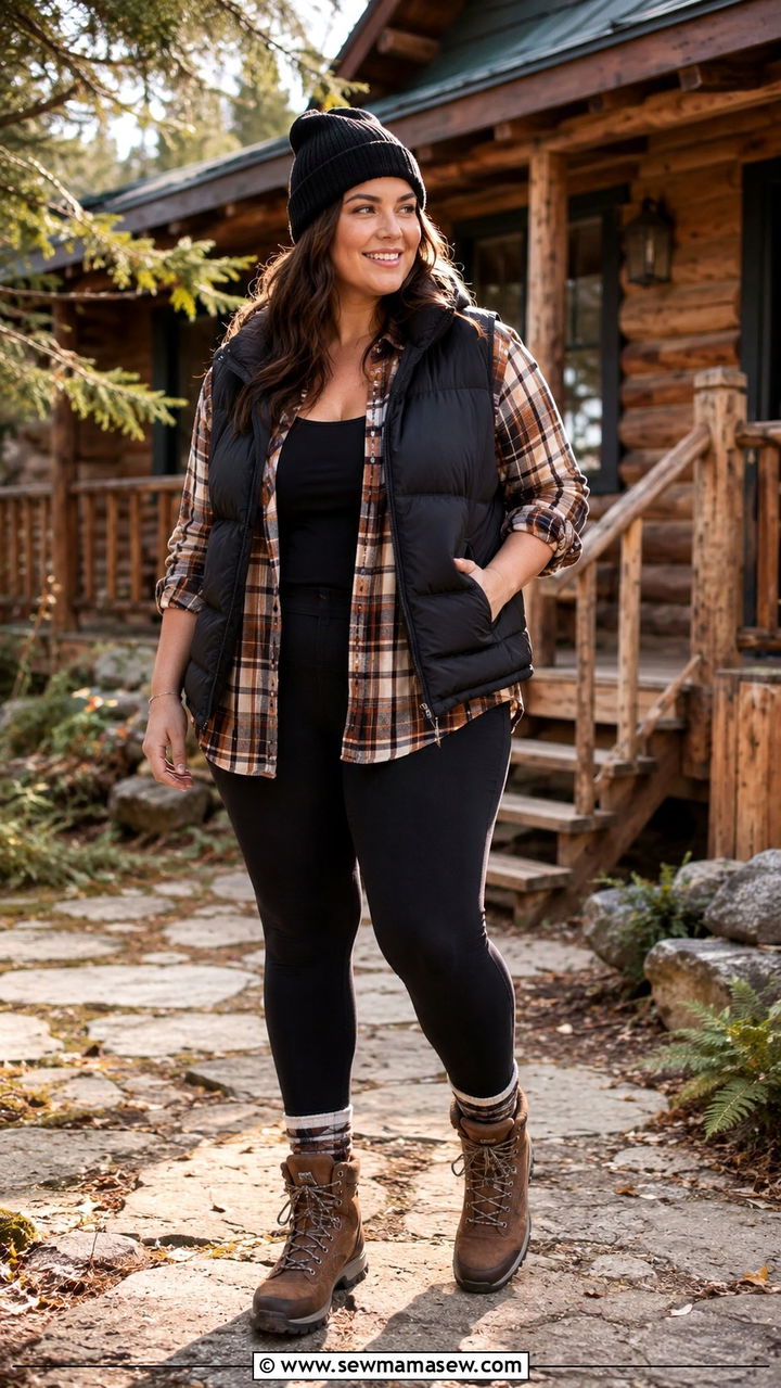 Midsize flannel and leggings outfit - 30 Outfit ideas for midsize women