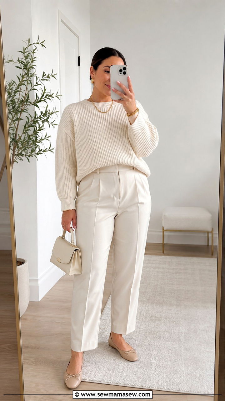 Midsize monochrome outfit in cream tones - 30 Outfit ideas for midsize women
