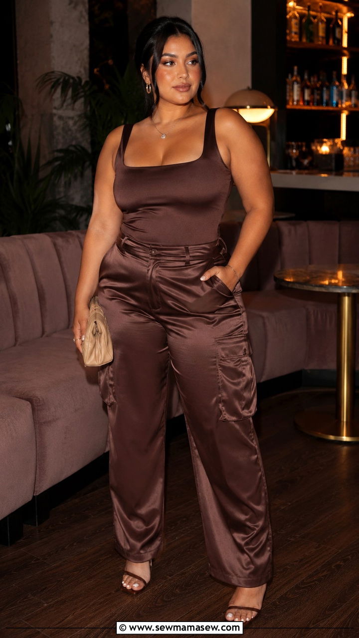Midsize satin cargo pants and top outfit - 30 Outfit ideas for midsize women