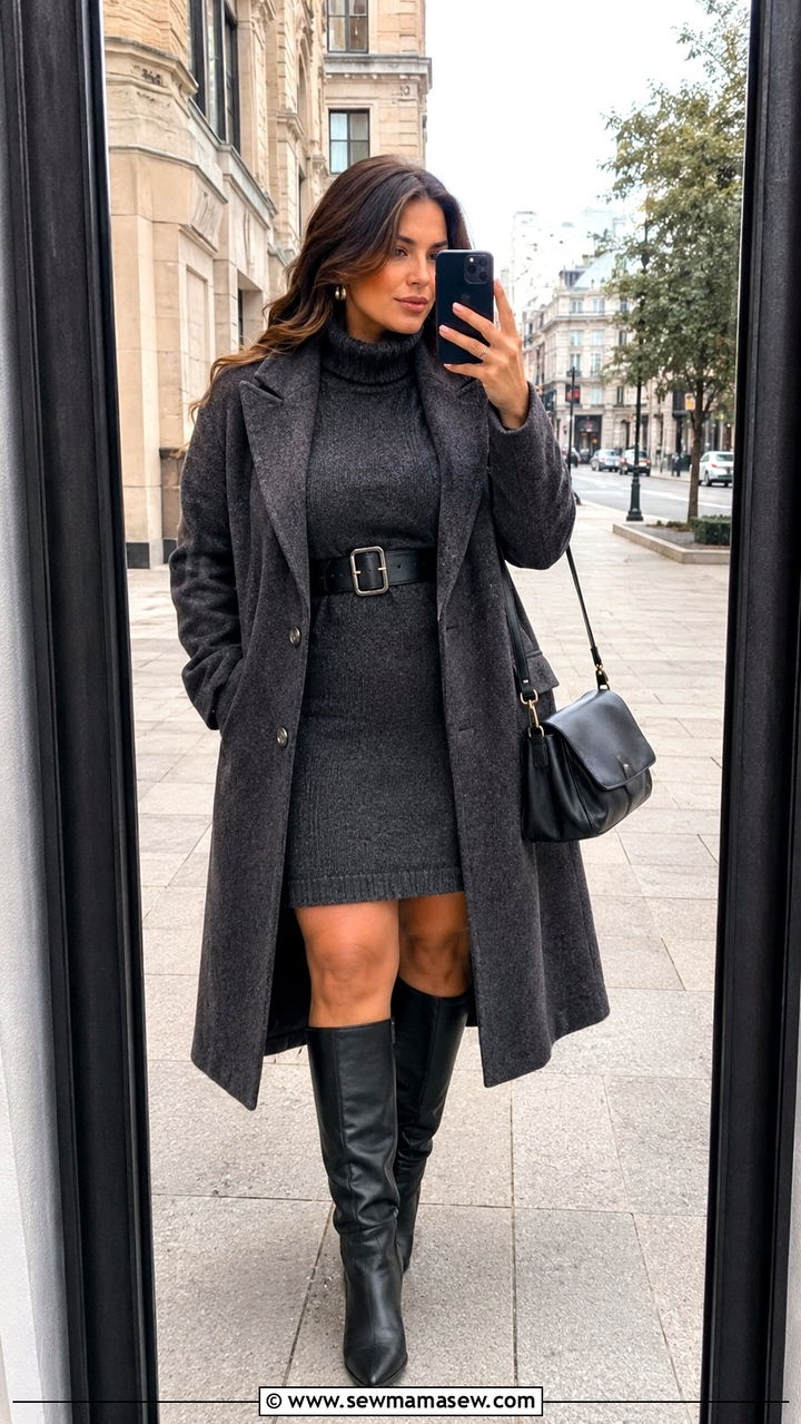 Midsize sweater dress with knee high boots - 30 Outfit ideas for midsize women