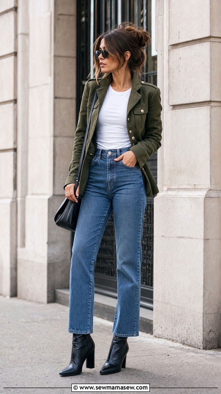 Military Jacket With High Waist Jeans - 25 spring outfits 2026 women inspo