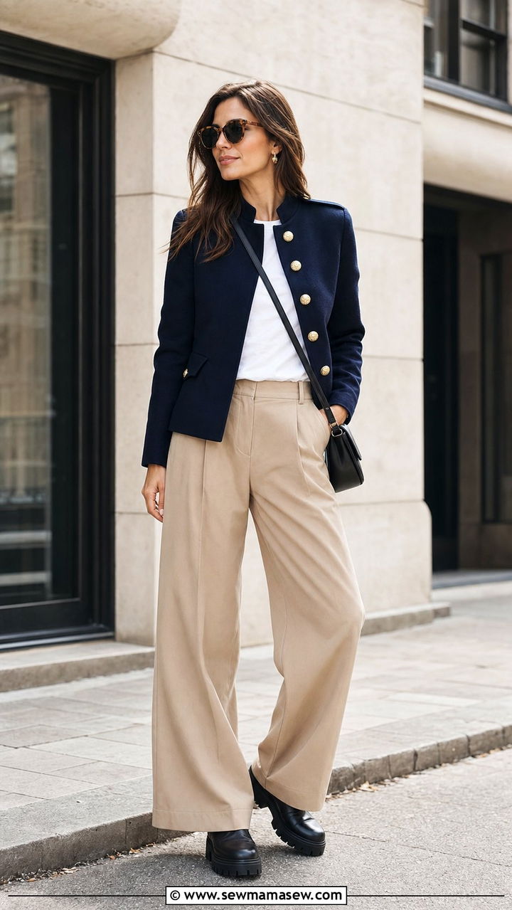 Military Jacket With Relaxed Trousers and Chunky Boots - 25 spring outfits 2026 women to copy