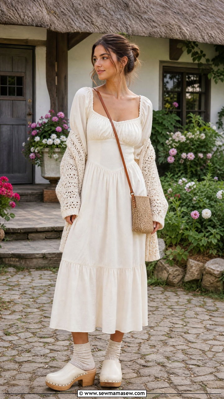 Milkmaid Dress With Clogs - 30 Cottagecore summer outfits
