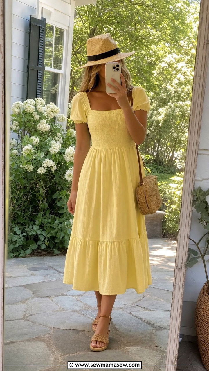 Milkmaid Dress With Woven Bag Outfit - 25 Spring cottagecore outfits 2026