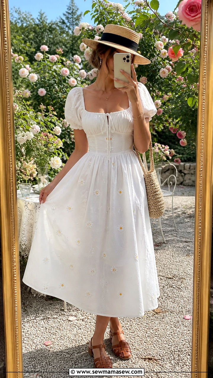 Milkmaid Dress with Straw Hat - 40 summer cottagecore outfits