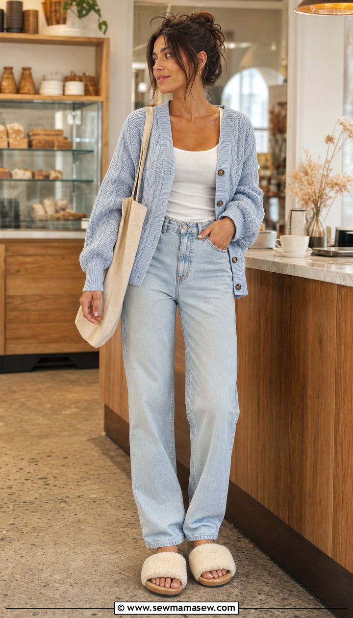 Milky Blue Cable Knit Cardigan Jeans - 35 Blueberry milk outfits