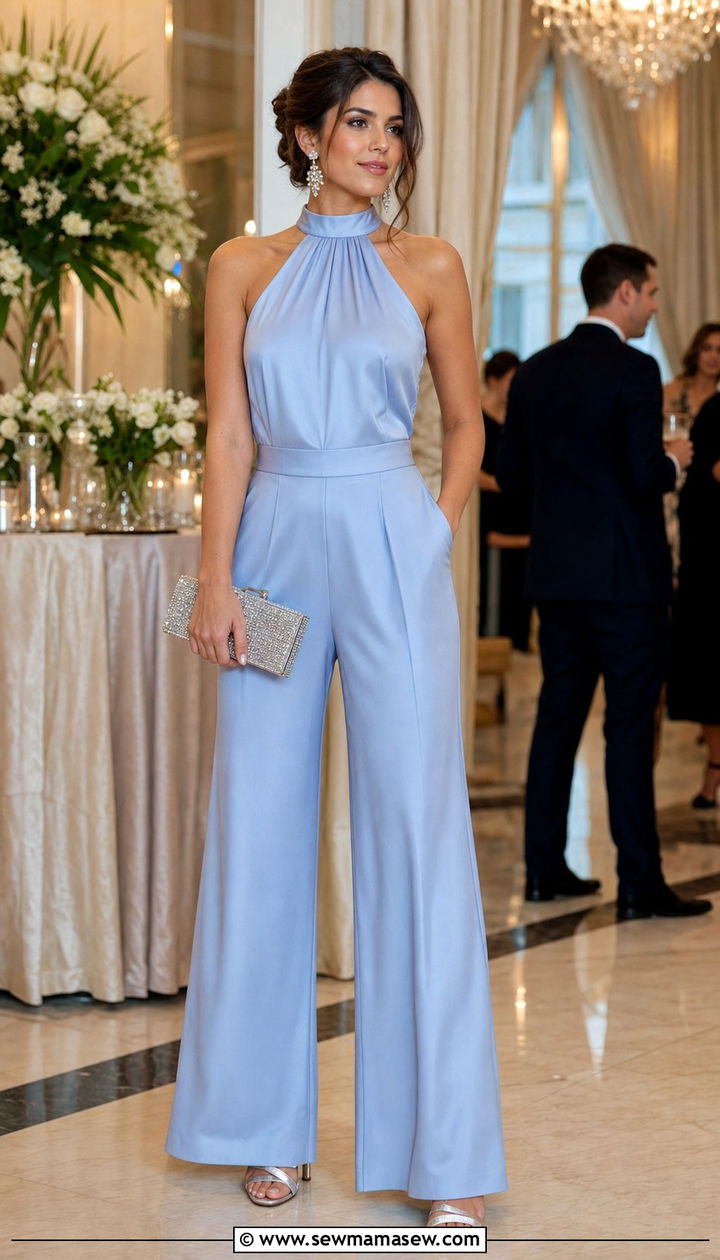 Milky Blue Halter Jumpsuit Evening Outfit - 35 Blueberry milk outfits