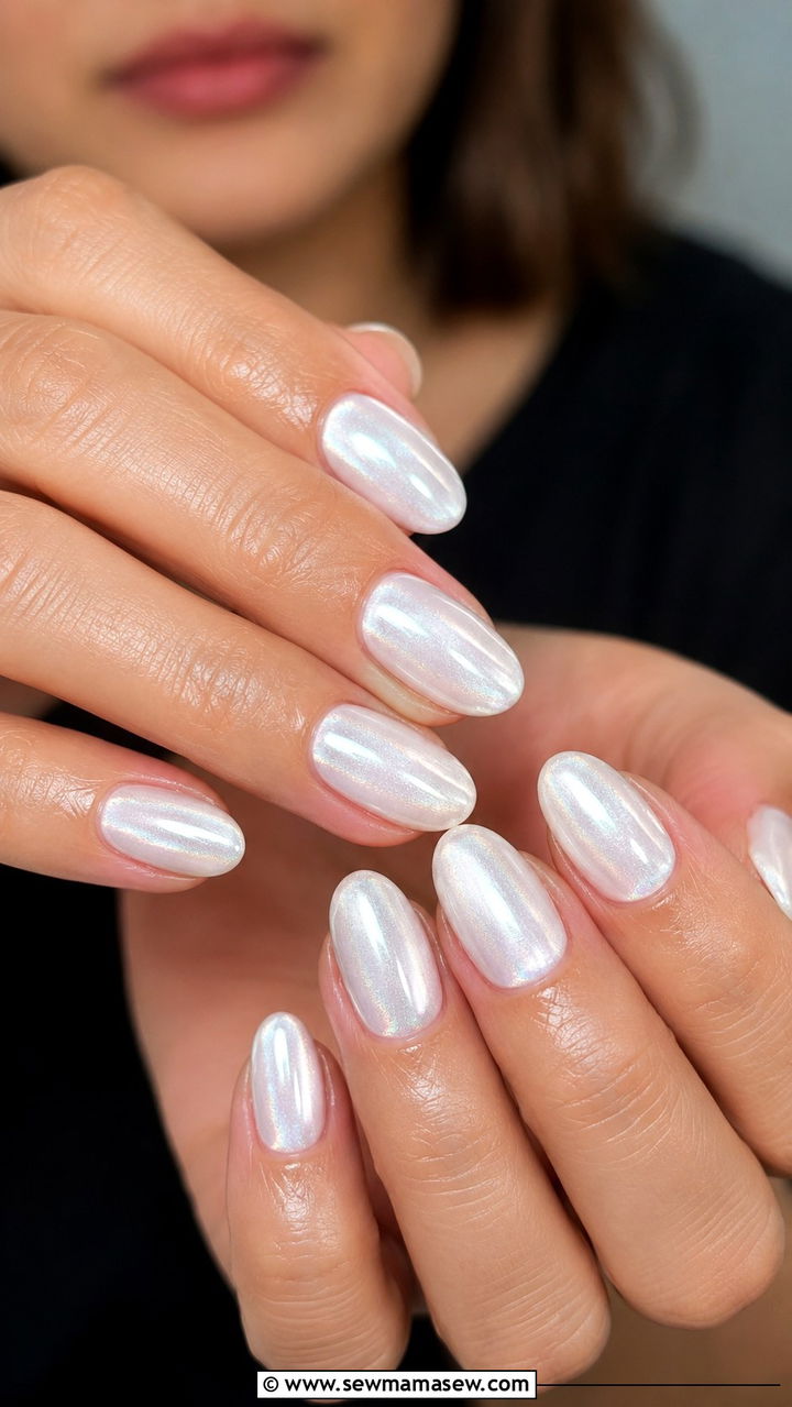 Milky White Chrome Gel Nails - 50 gel polish