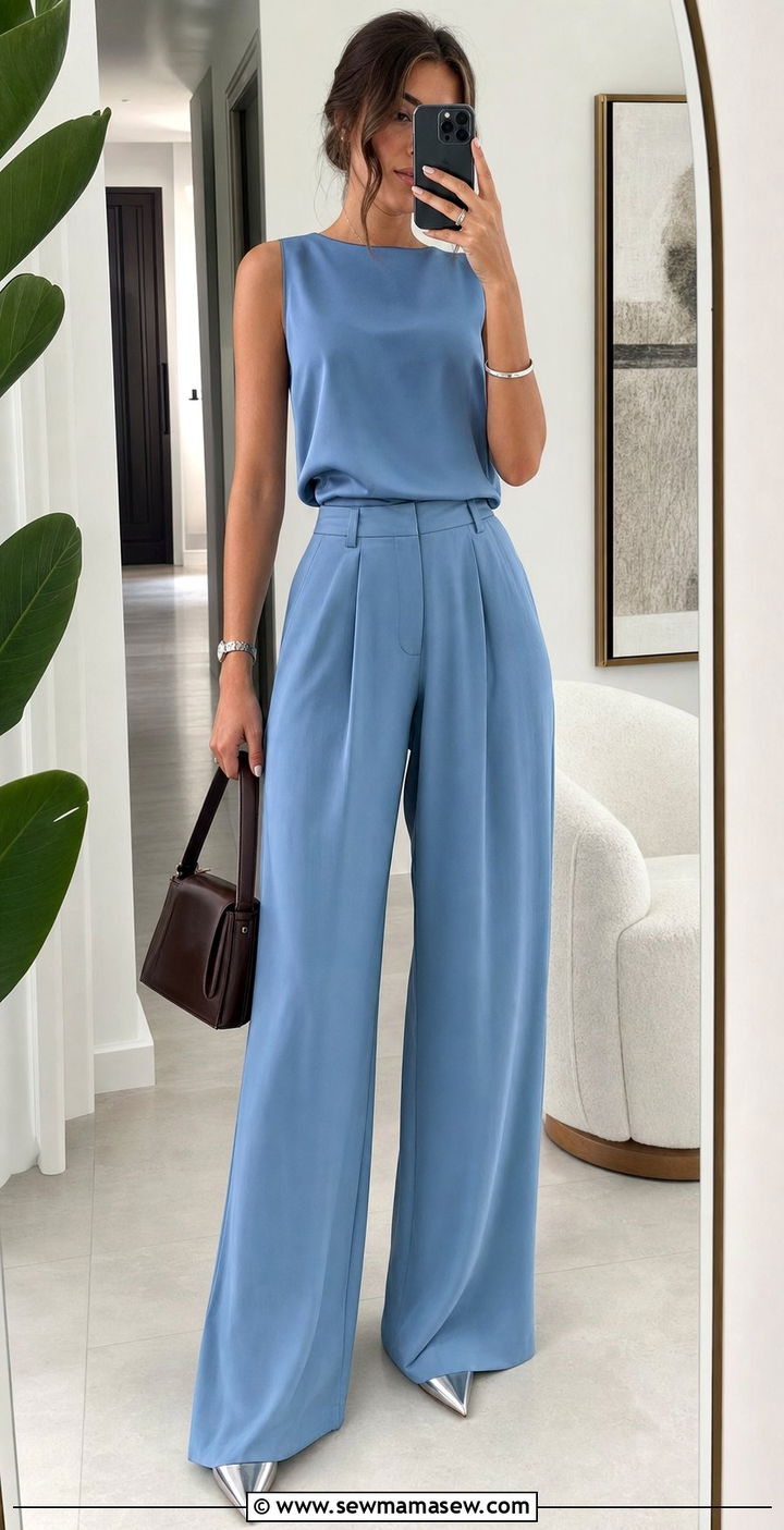 Mineral Blue Wide Leg Trouser Outfit - 25 spring summer 2026 outfits classy