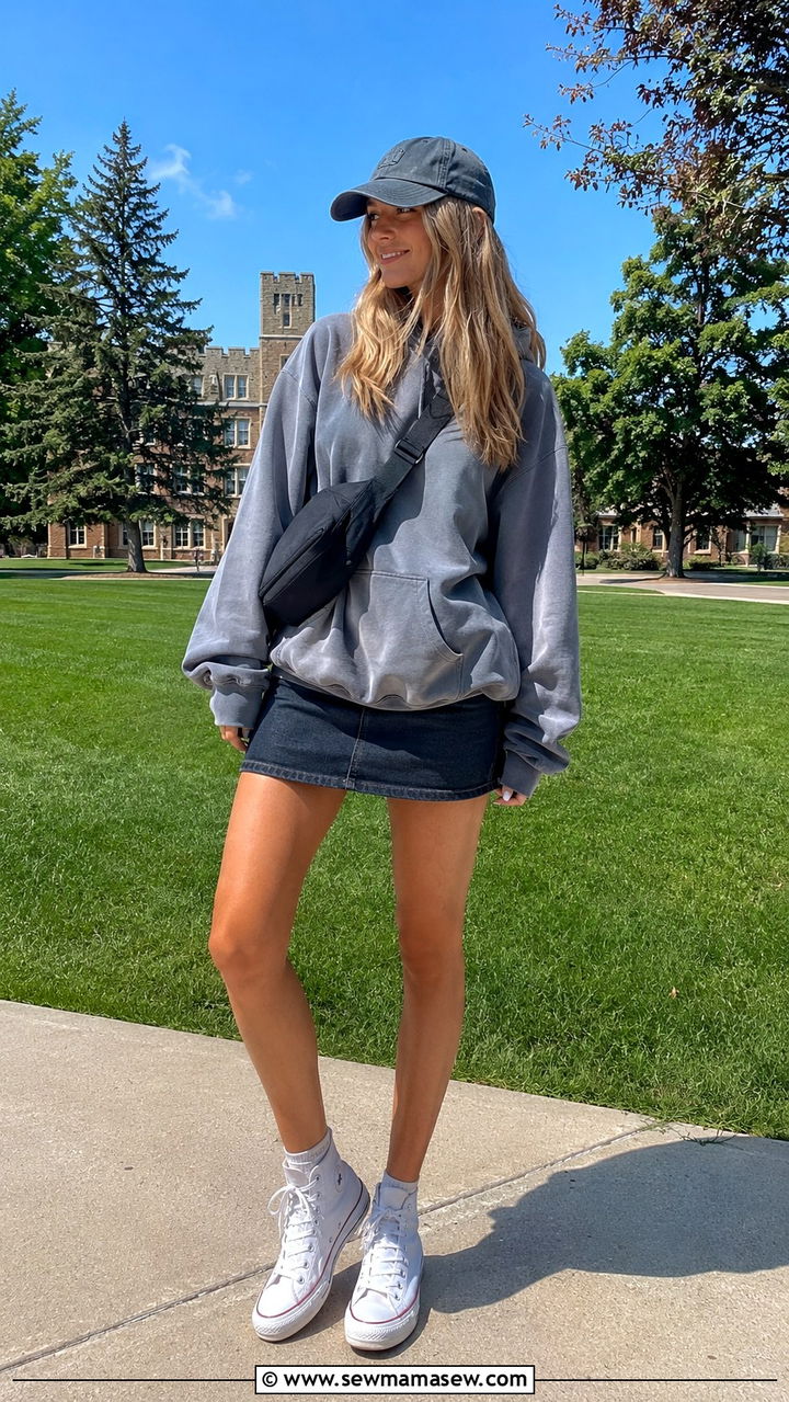 Mini Denim Skirt With Hoodie Outfit - 20 Mini denim skirt outfit ideas 2026