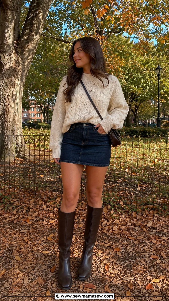 Mini Denim Skirt With Oversized Sweater Outfit - 20 Mini denim skirt outfit ideas 2026