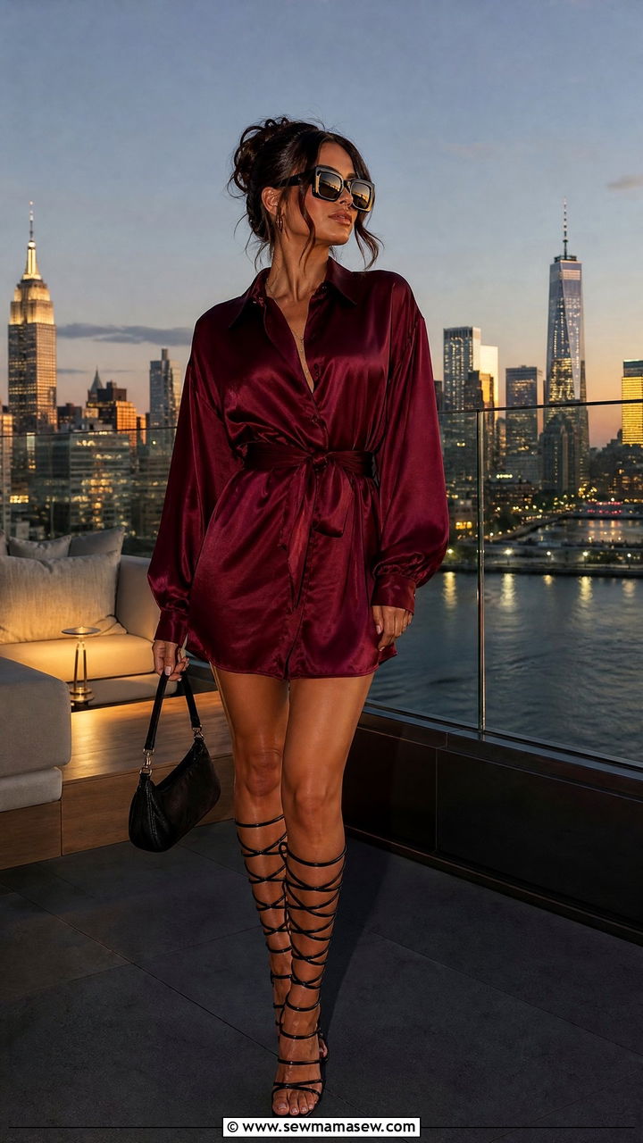 Mini Shirt Dress With Knee High Sandals - 30 shirt dress outfit ideas