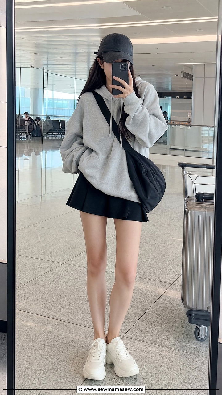 Mini Skirt with Hoodie and Chunky Sneakers - 25 chic mini skirt outfit ideas