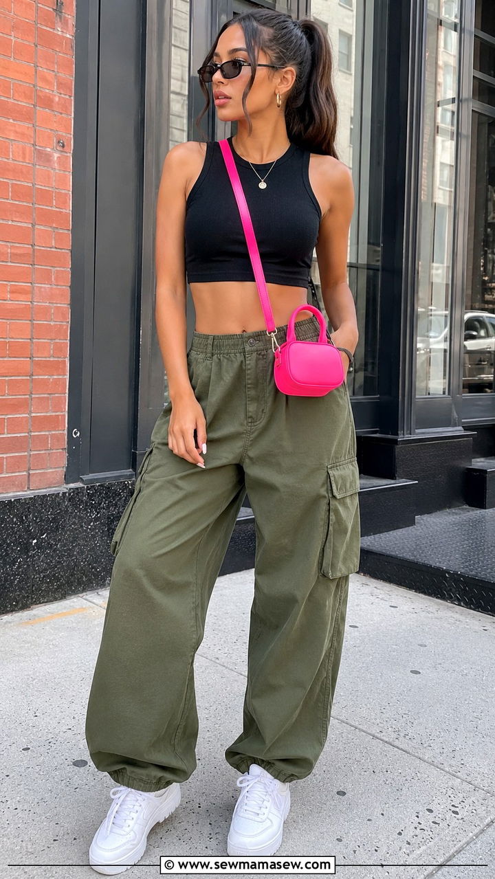 Mini bag with cargo pants and crop top - 30 Mini bag outfit ideas