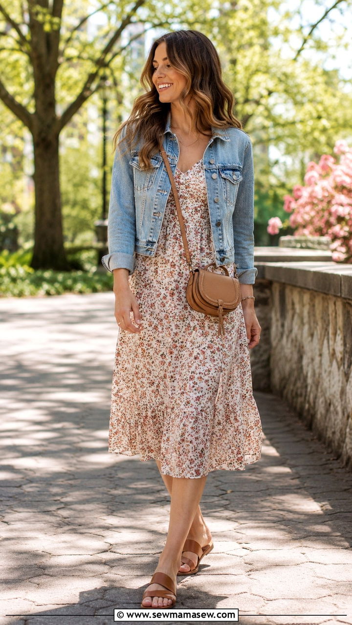 Mini bag with denim jacket and sundress - 30 Mini bag outfit ideas
