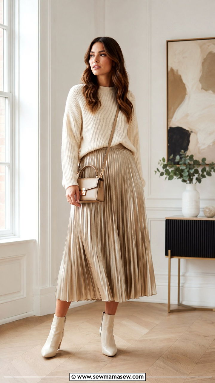 Mini bag with pleated skirt and knit sweater - 30 Mini bag outfit ideas
