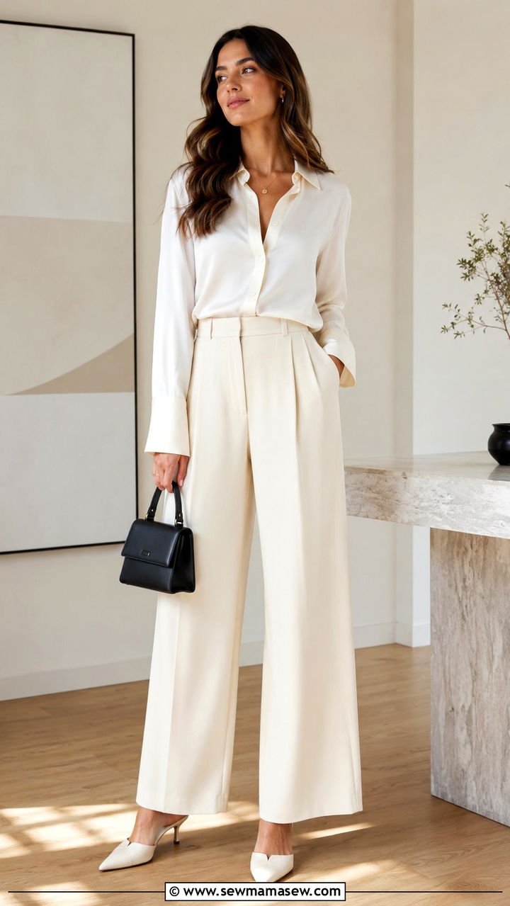 Mini bag with tailored trousers and silk blouse - 30 Mini bag outfit ideas
