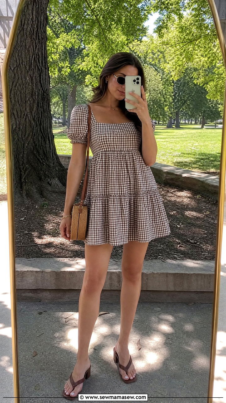 Mini dress with block heel flip flops - 30 summer outfits with block heels