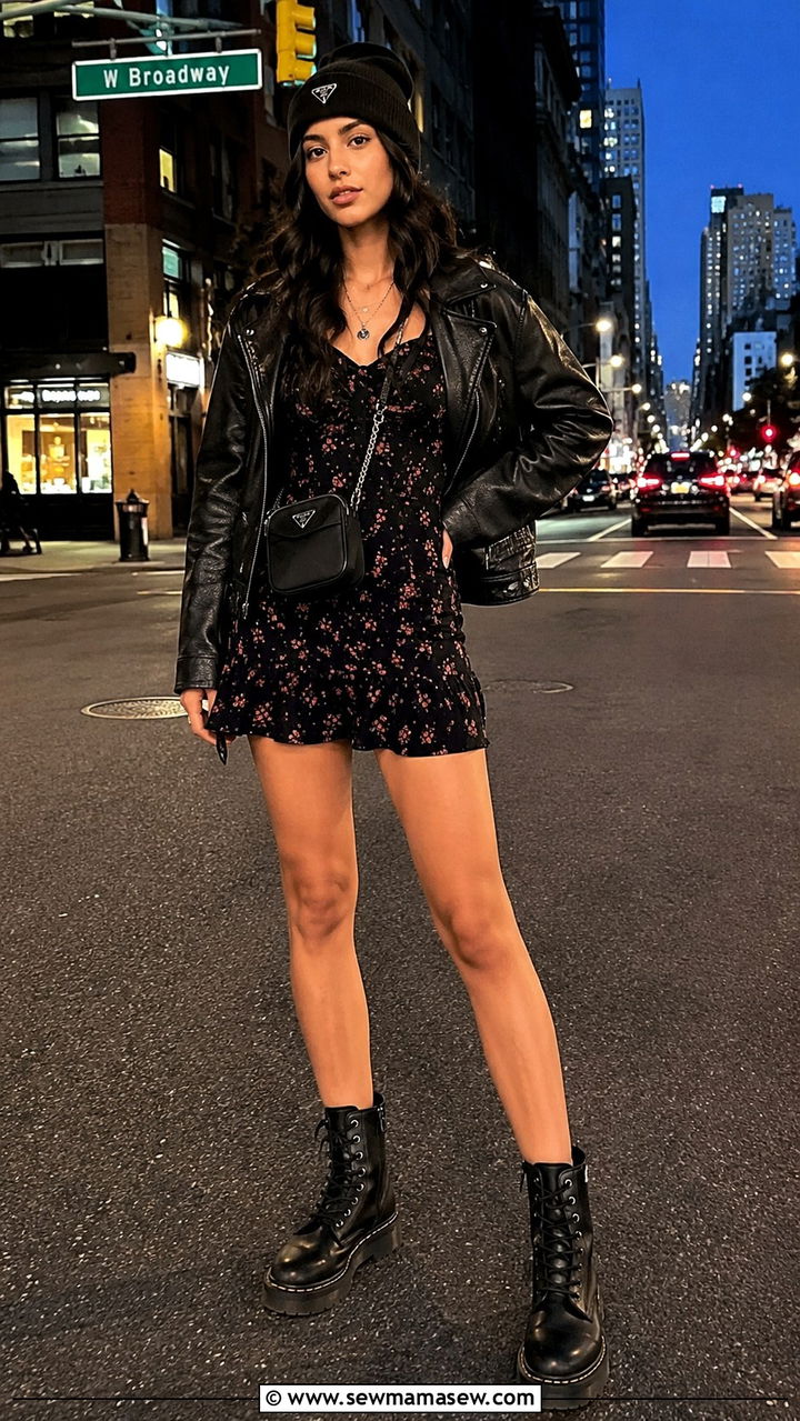 Mini dress with combat boots and a crossbody bag - 30 How to style a mini dress