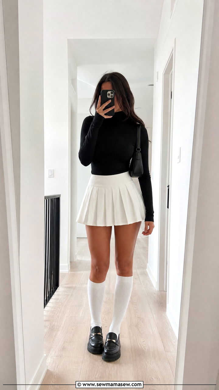 Mini skirt with knee socks and chunky loafers - 25 Spring outfits with loafers