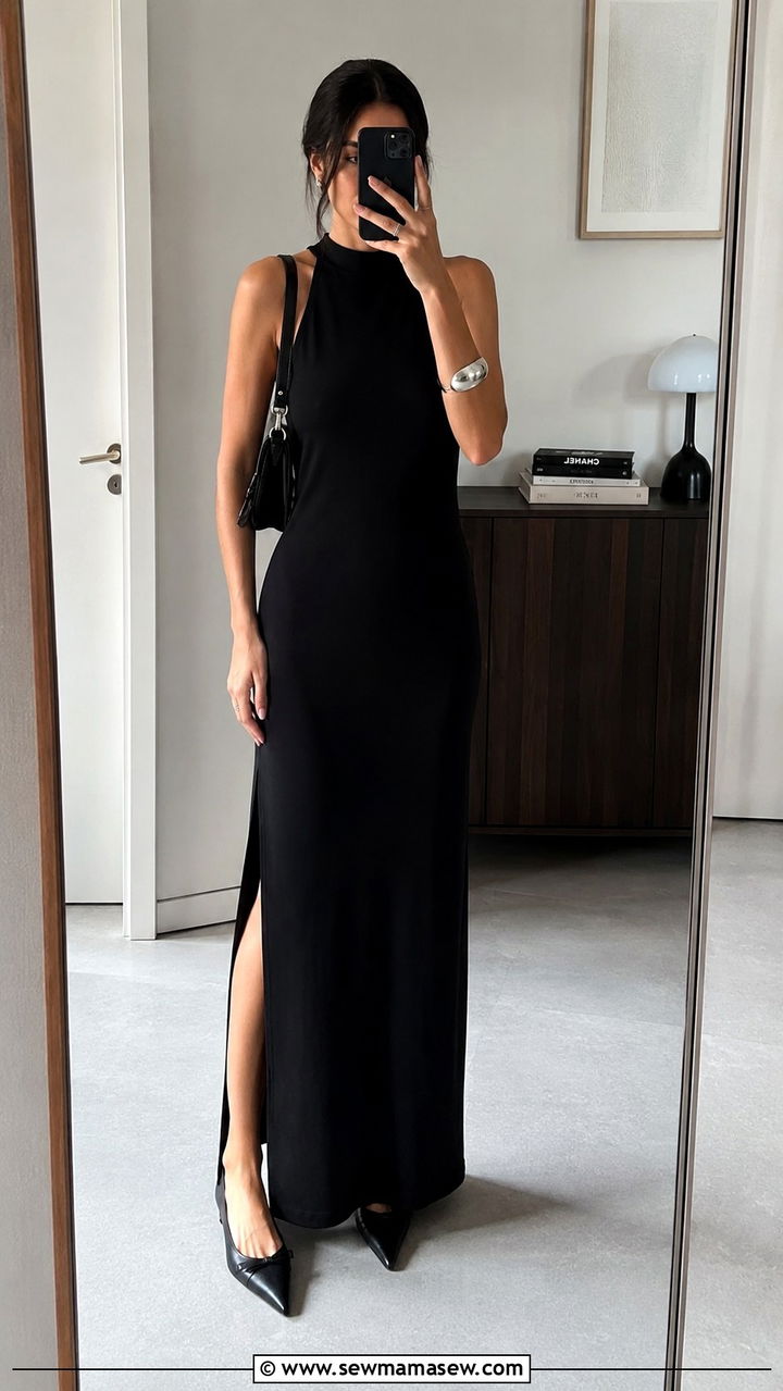Minimalist Black Maxi Dress Outfit - 20 maxi dress outfits 2026