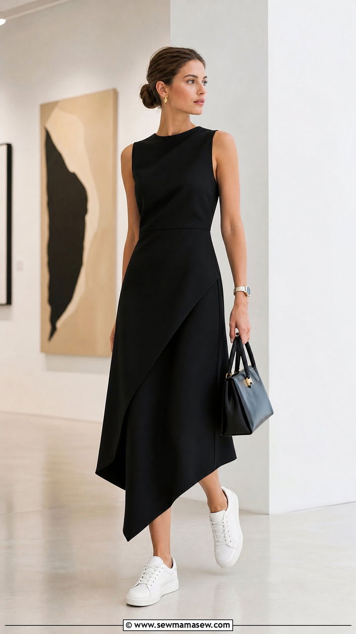 Minimalist Midi Dress With Designer Inspired Sneakers - 30 Midi dress outfit ideas with sneakers