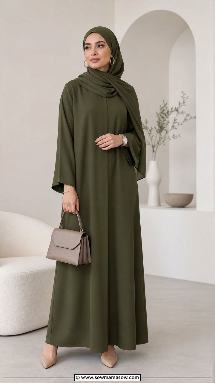 Minimalist Monochrome Abaya With Silver Accessories - 30 Eid outfit ideas for hijabis