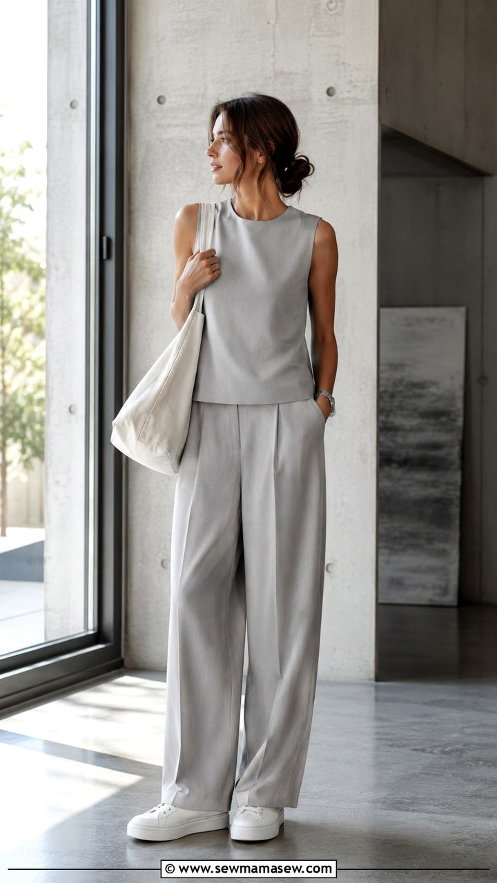 Minimalist Monochrome Wide Leg Pants Outfit - 25 aesthetic outfits inspo