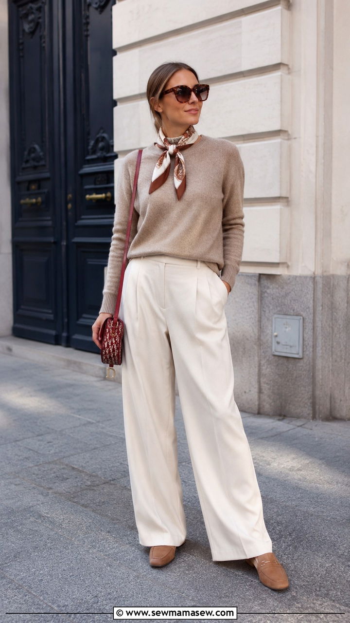 Minimalist Neutral Outfit with Red Accessories - 30 Lunar new year outfit ideas