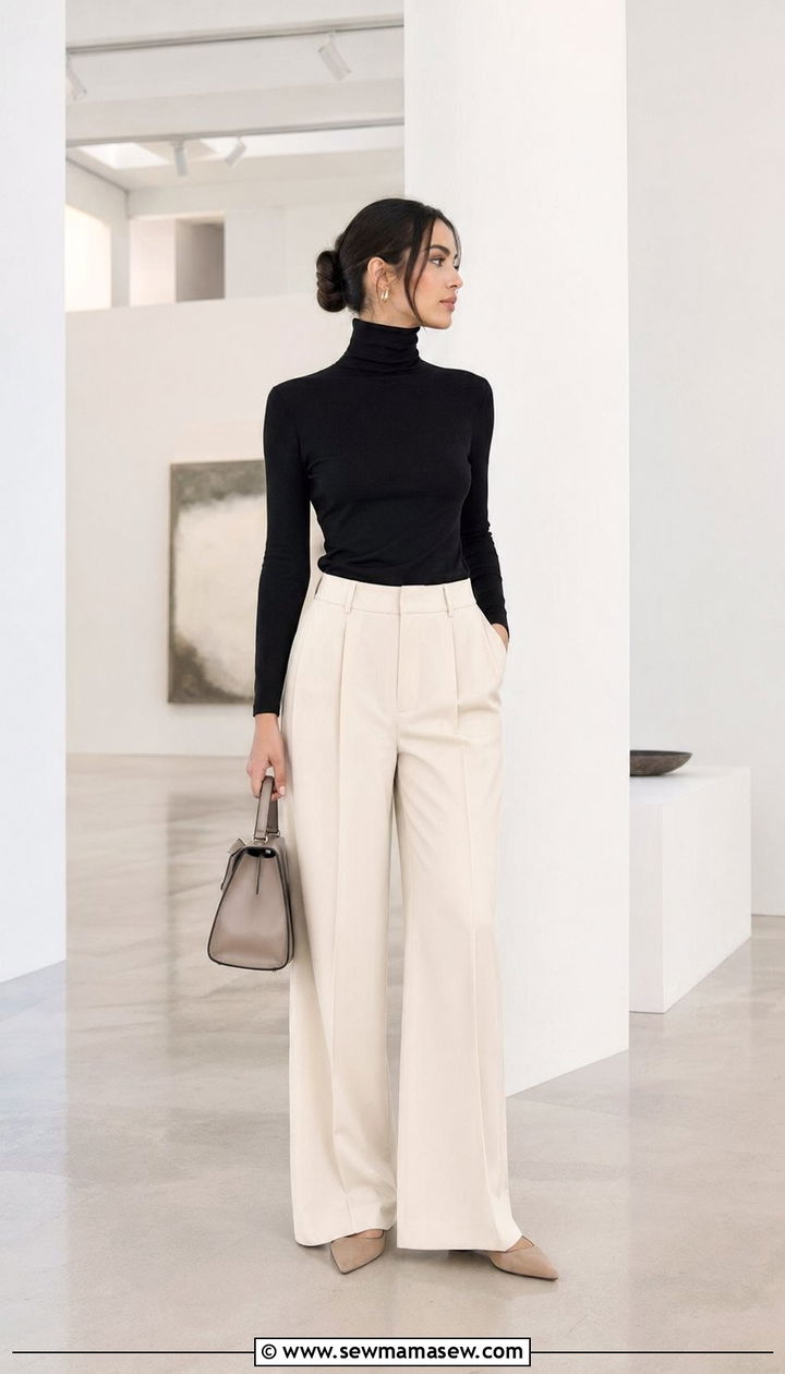 Minimalist Turtleneck and Wide Leg Trousers Outfit - 35 aesthetic outfits ideas