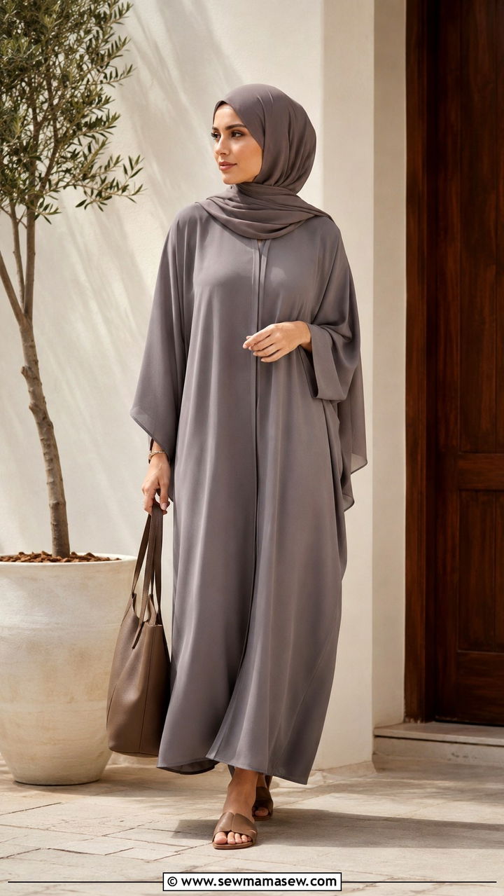 Minimalist abaya with flat sandals - 30 Modest outfit ideas for Ramadan