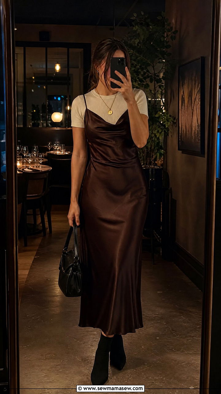 Minimalist slip dress layered over a fitted tee - 30 Modest capsule wardrobe 2026